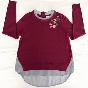 Crown & Ivy Floral Embroidered Burgundy Sweater